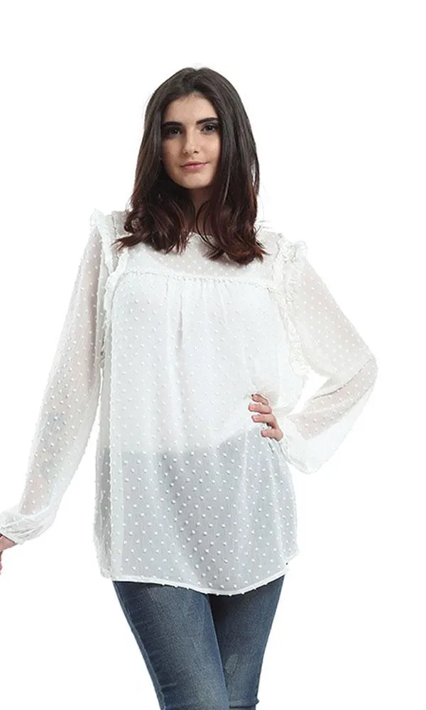 48420 Long Sleeves Elegant Blouse - White