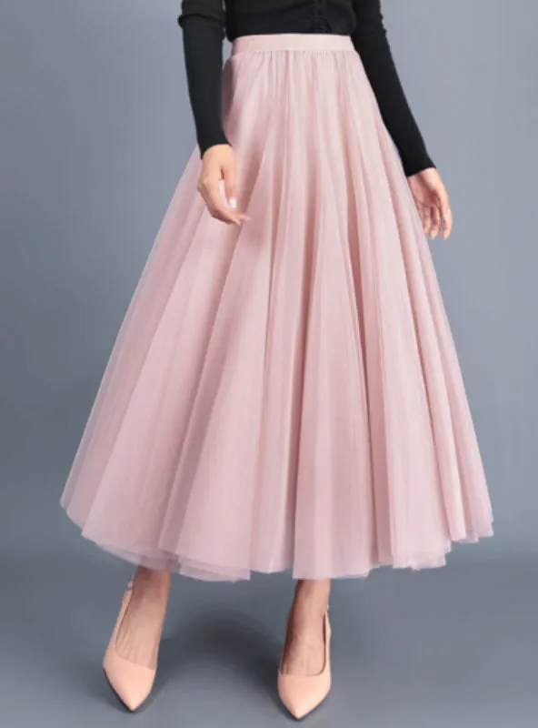 A-Line Elegant Maxi Tulle Ankle Length Skirt