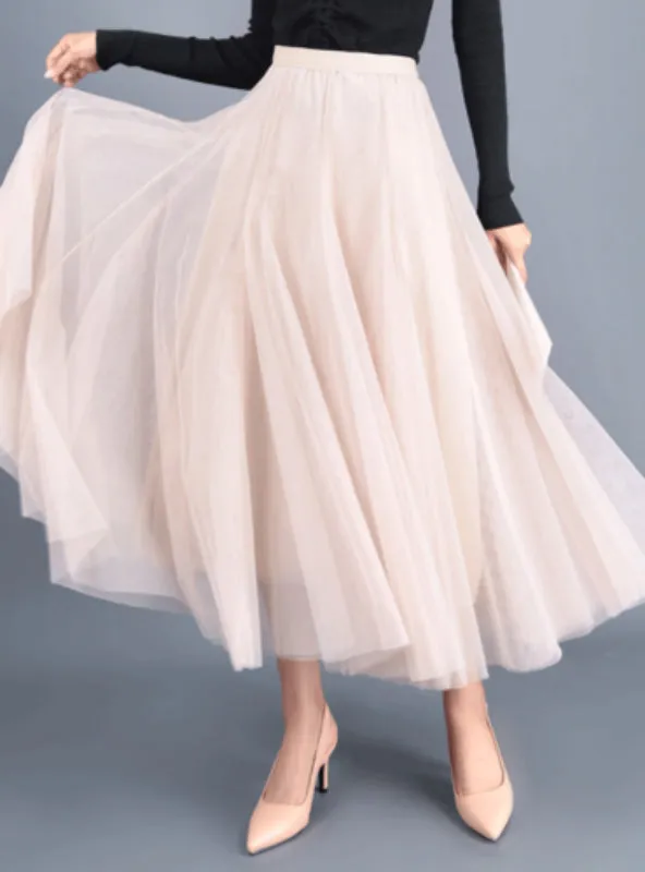 A-Line Elegant Maxi Tulle Ankle Length Skirt