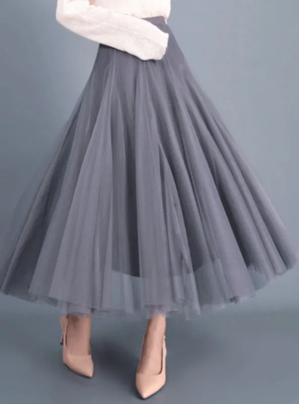 A-Line Elegant Maxi Tulle Ankle Length Skirt