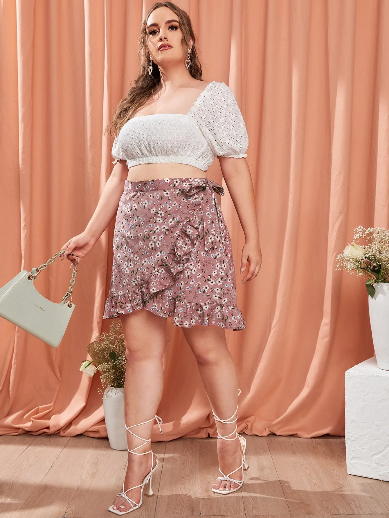 All Over Print Wrap Short Plus Size Skirt