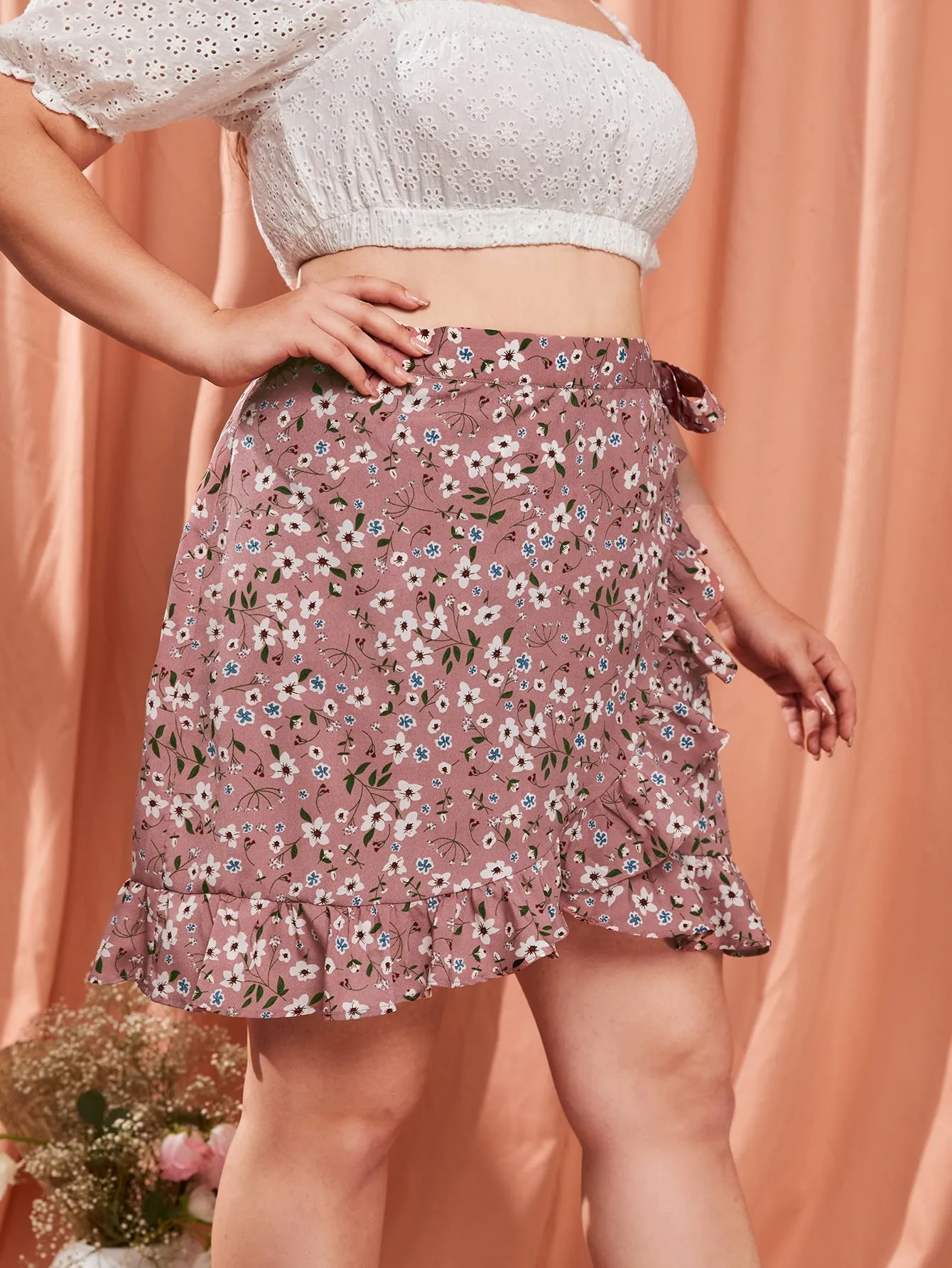 All Over Print Wrap Short Plus Size Skirt