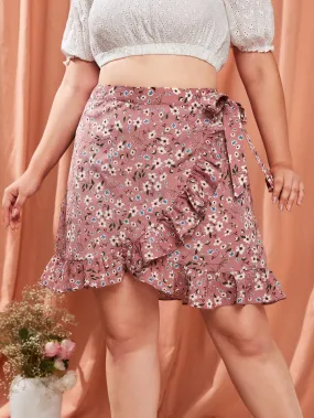 All Over Print Wrap Short Plus Size Skirt