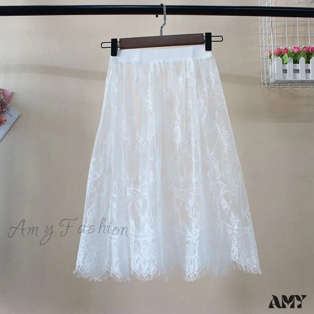 Amy Fashion - Fashion Solid Casual Mesh Lace Skirts