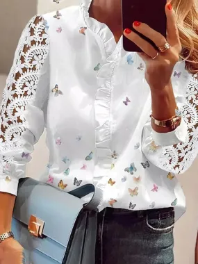 Aria - Elegant Lace Trim V-Neck Blouse for Women