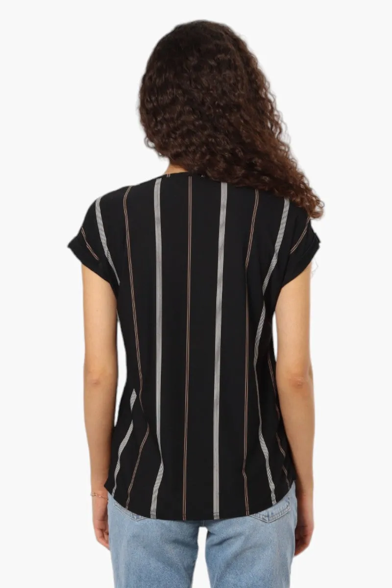 Beechers Brook Striped Short Sleeve Blouse - Black