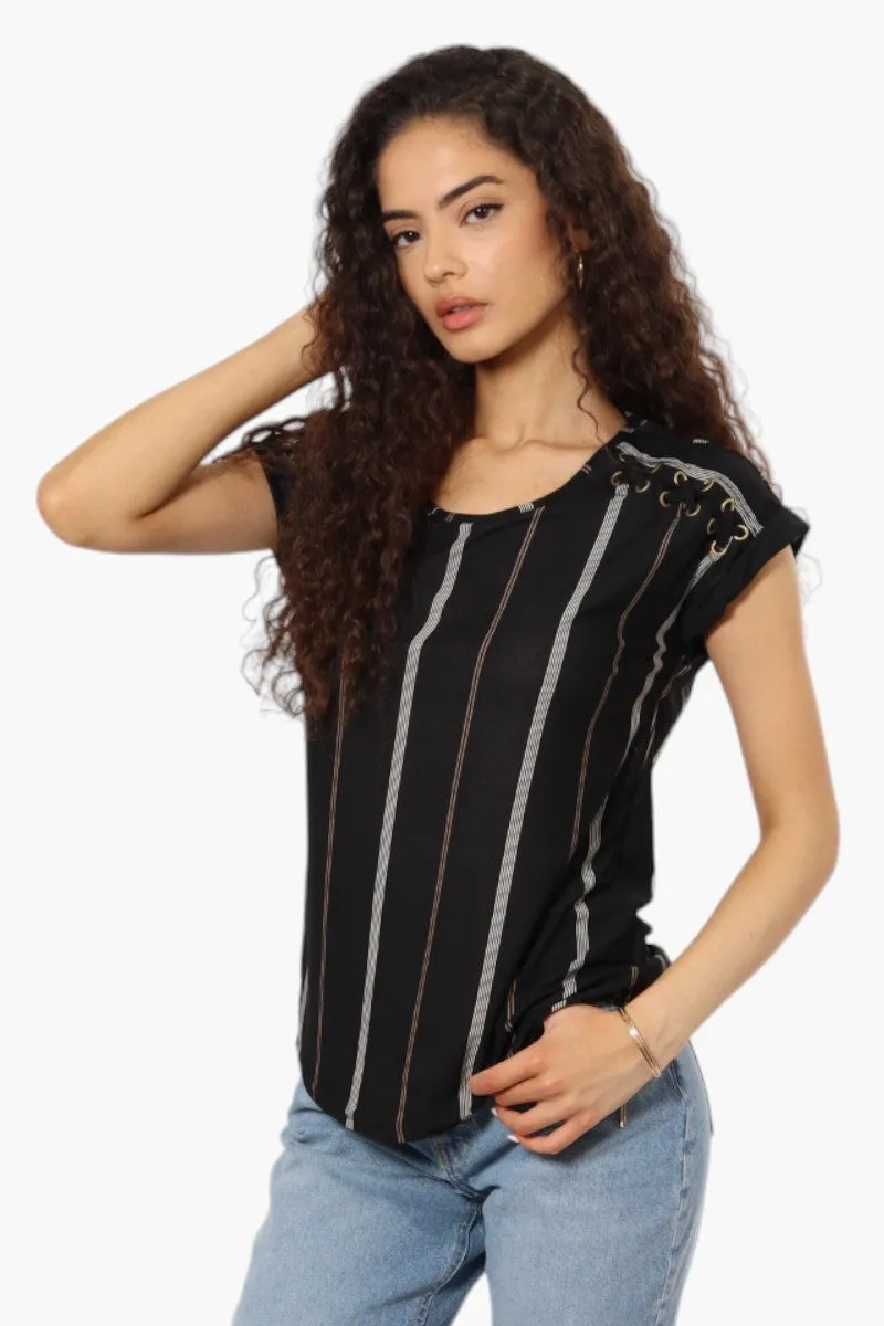 Beechers Brook Striped Short Sleeve Blouse - Black