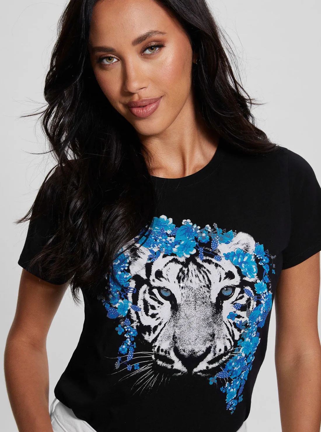 Black Floral Tiger Easy T-Shirt