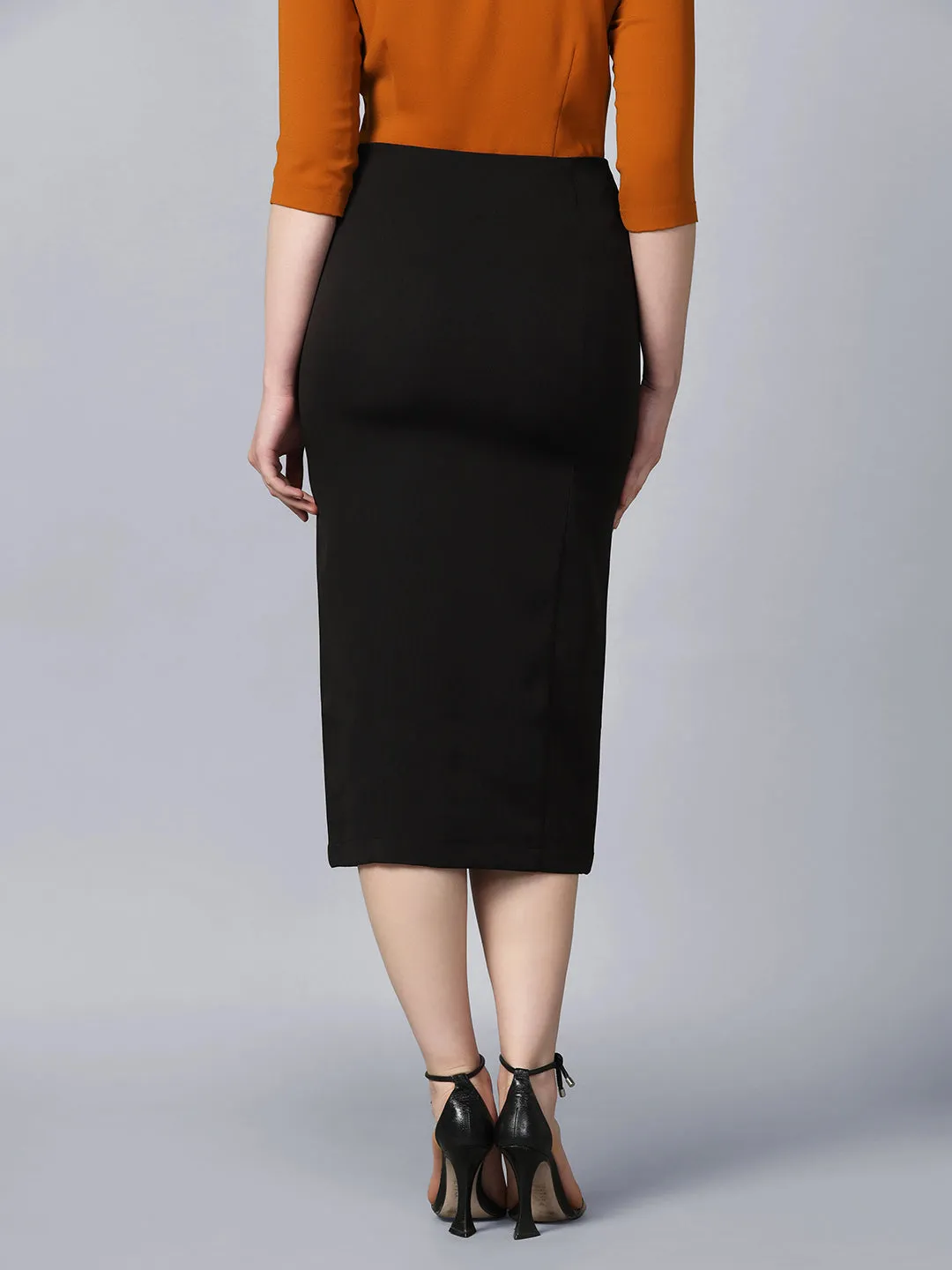 Black Stretch Longline Button Detail Skirt