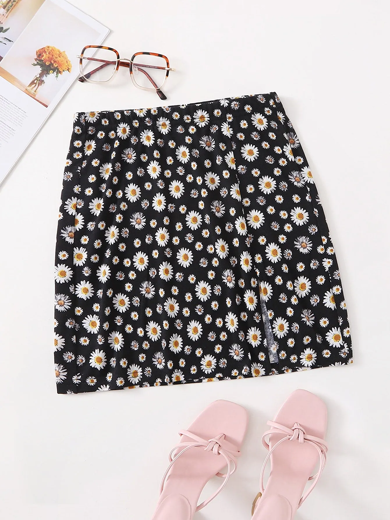 Boho All Over Print Split Natural Mini Women Skirt