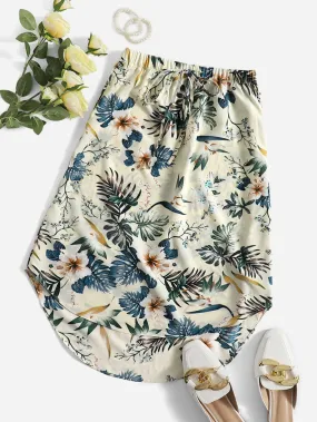 Boho Floral High Low Natural Short Women Skirt