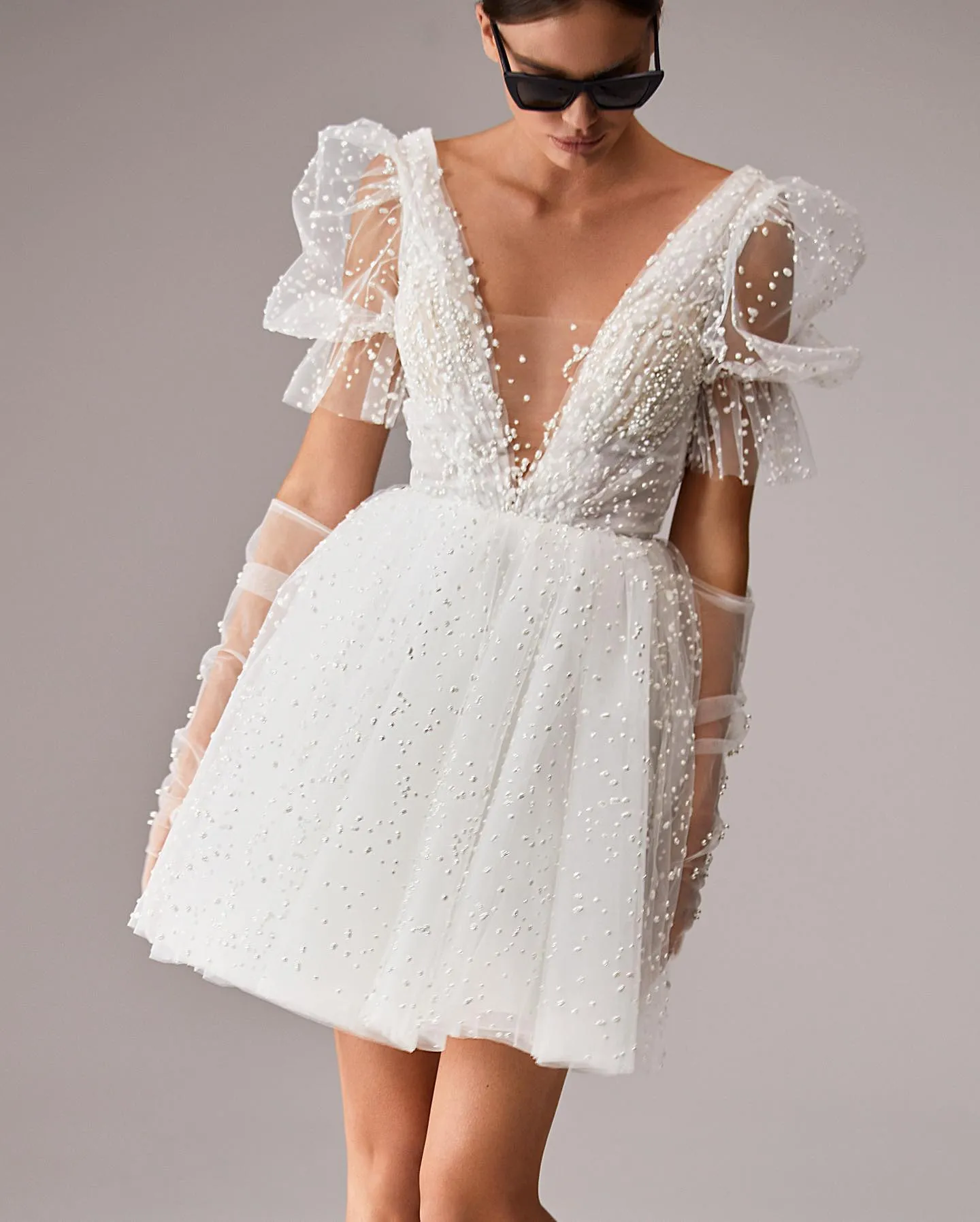 Boho Wedding Dresses Tulle Puff Sleeves Short Wedding Party Dress A Line Backlessdress 2024 Bride Birthday Dresses Luxur