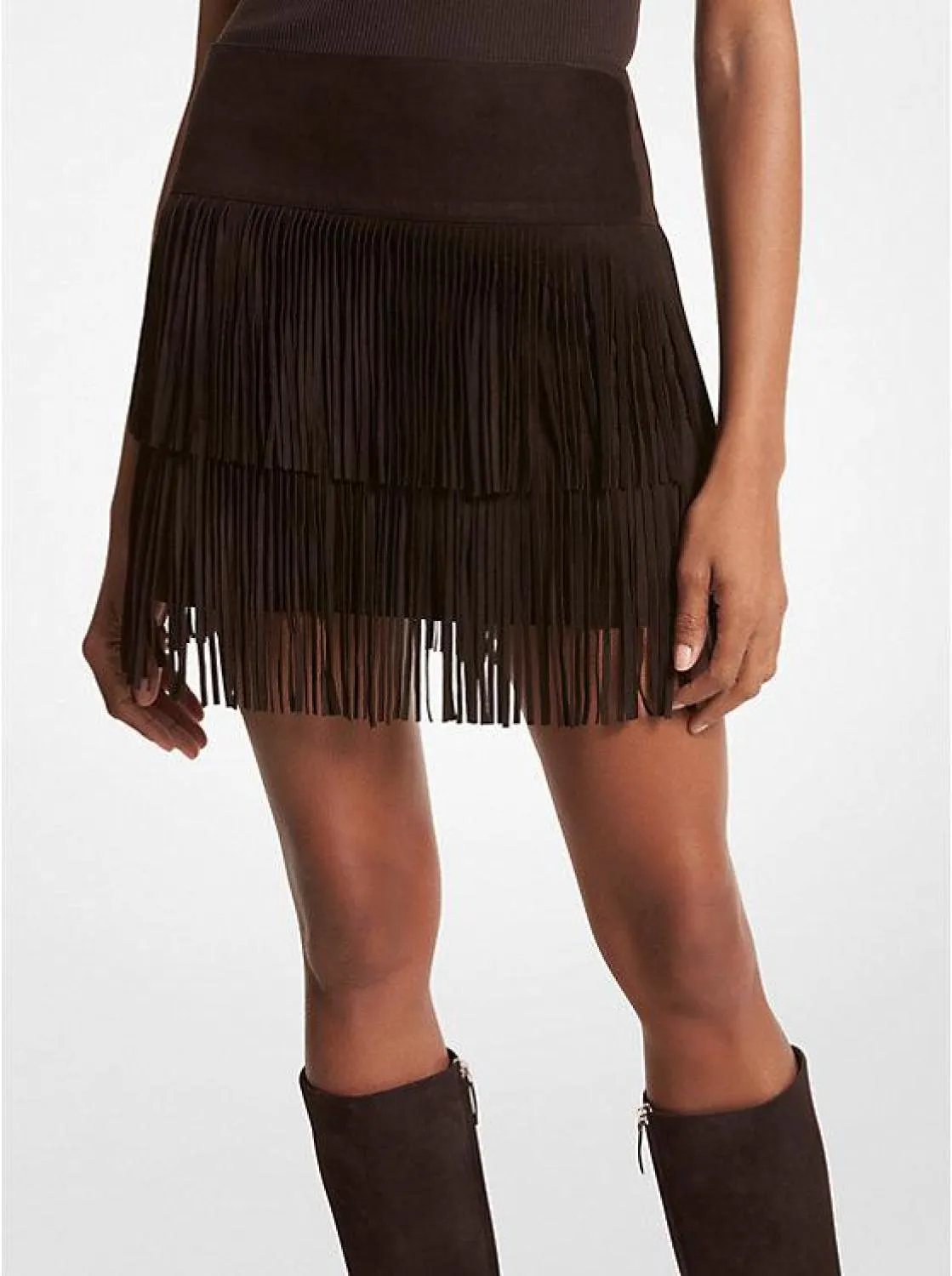 Bonded Suede Fringe Skirt