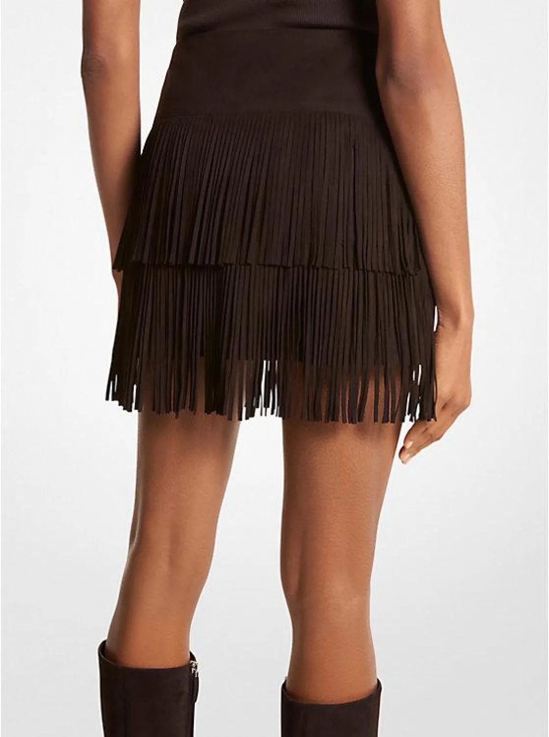 Bonded Suede Fringe Skirt