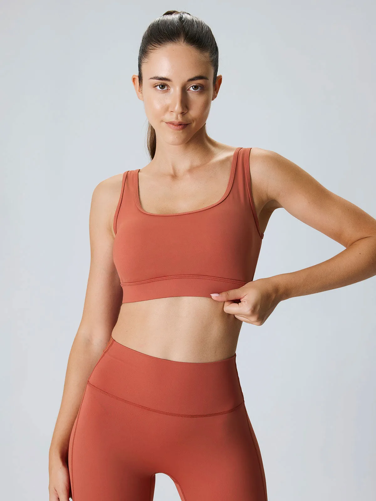 Brick Red Square Neck Cami Top--Medium Support