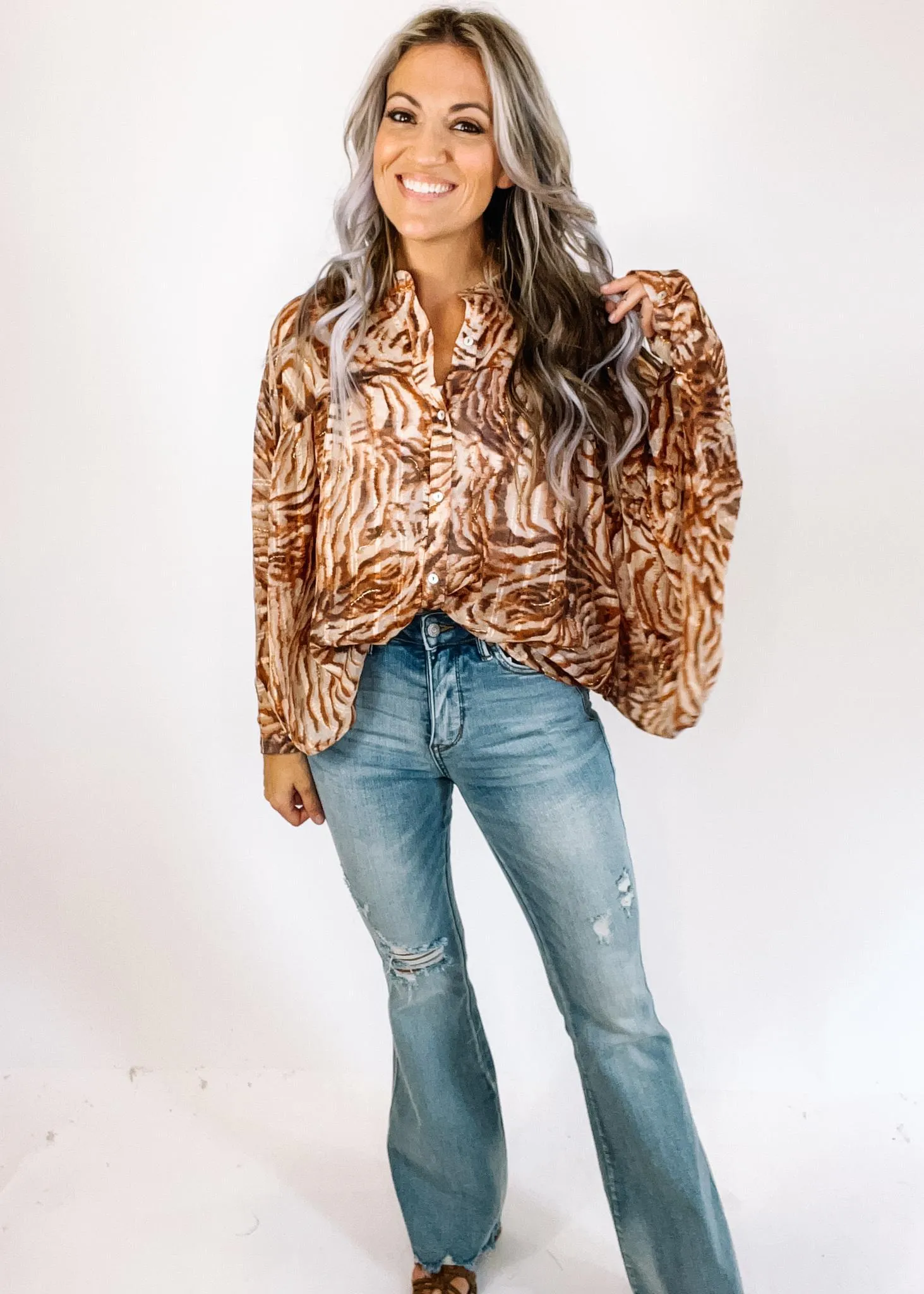 Brown Tiger Printed Blouse