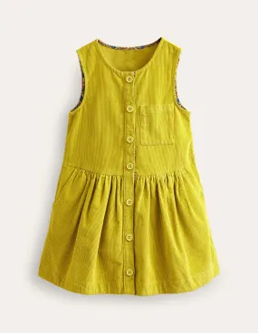 Button Pinafore Dress-Gooseberry Yellow