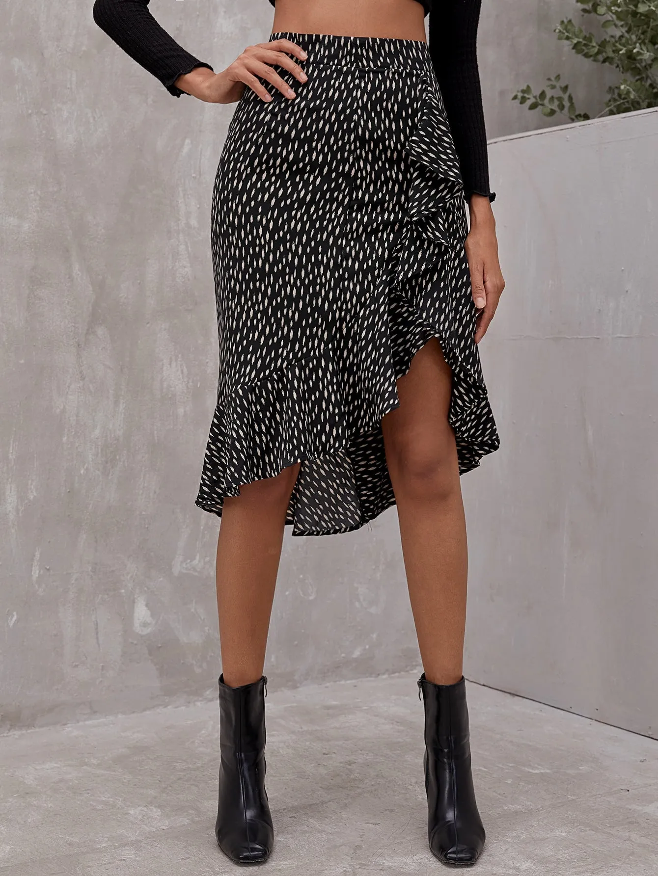 Casual All Over Print Asymmetrical High Waist Short Women Skirt