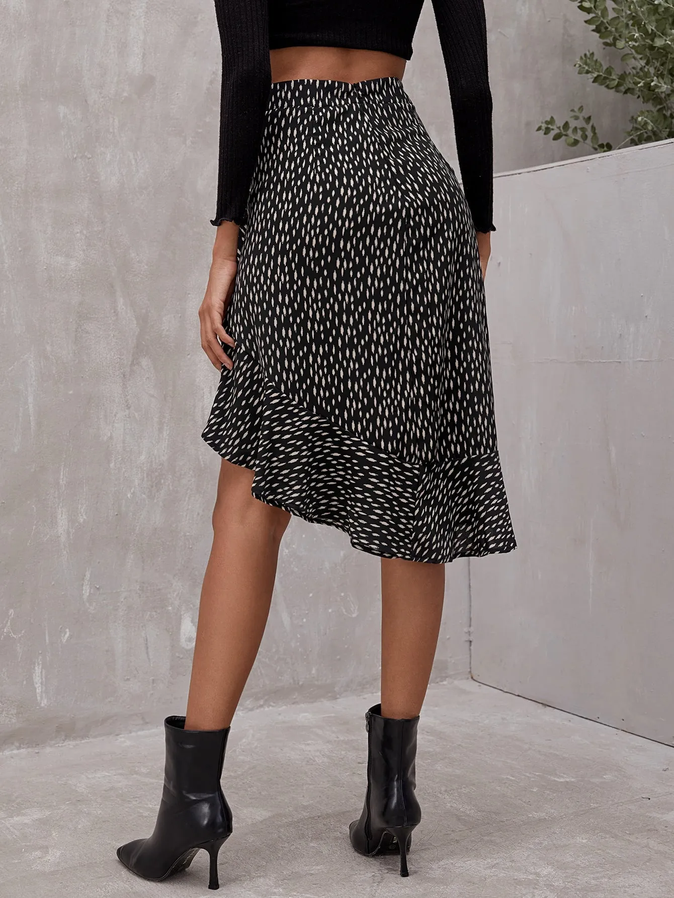 Casual All Over Print Asymmetrical High Waist Short Women Skirt