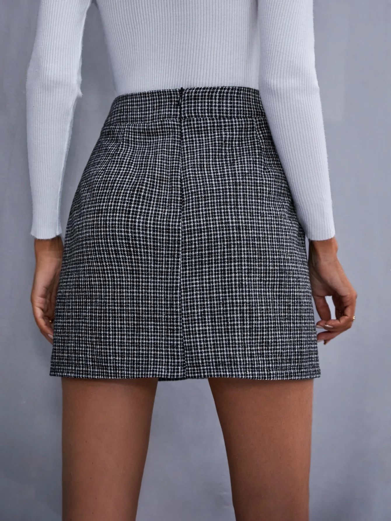 Casual Plaid Double Button High Waist Short Women Skirt