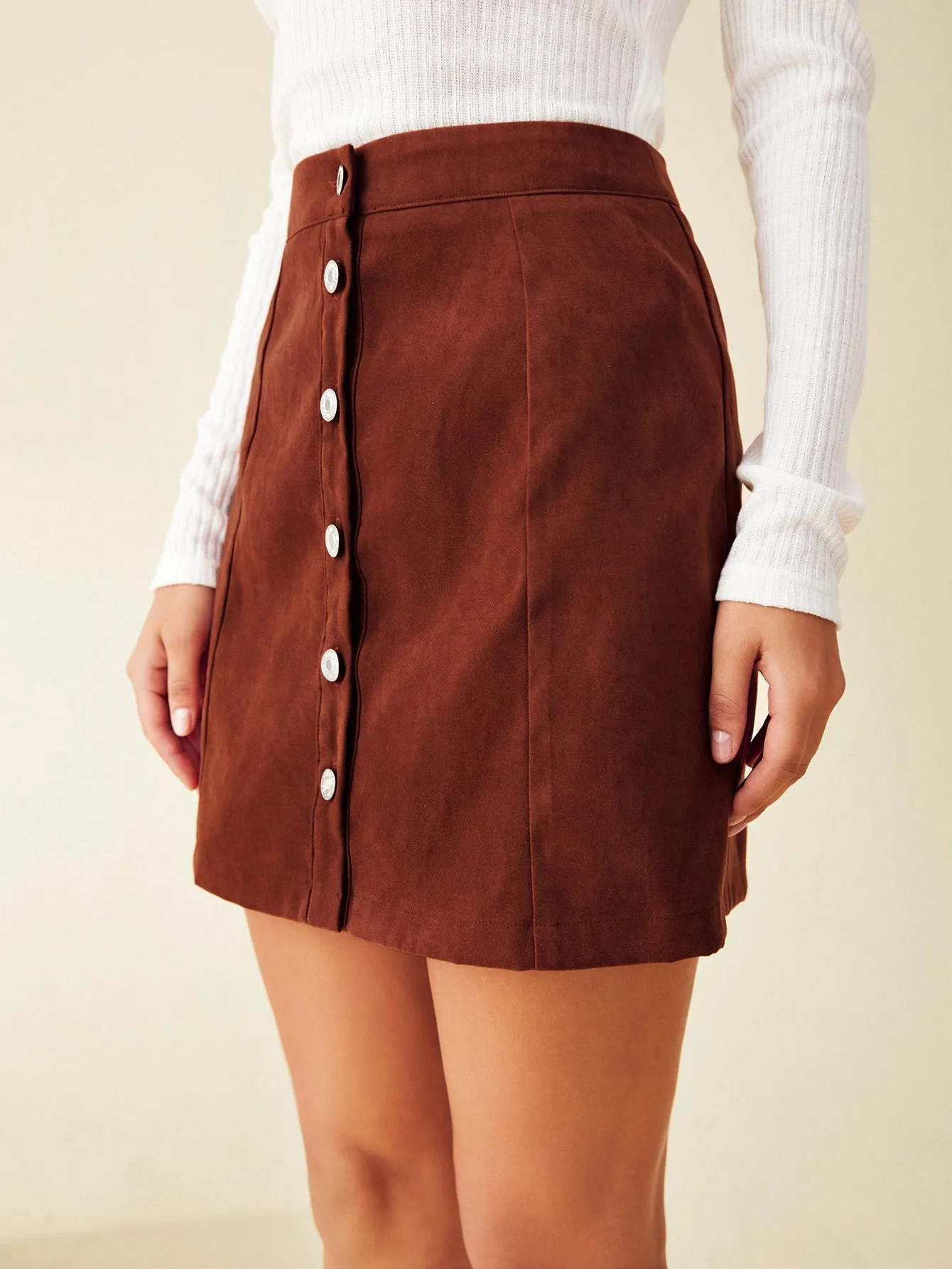 Casual Plain Button Front High Waist Mini Women Skirts