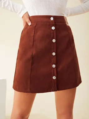 Casual Plain Button Front High Waist Mini Women Skirts