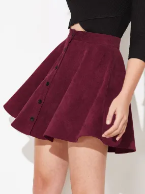 Casual Plain Button High Waist Mini Women Skirt