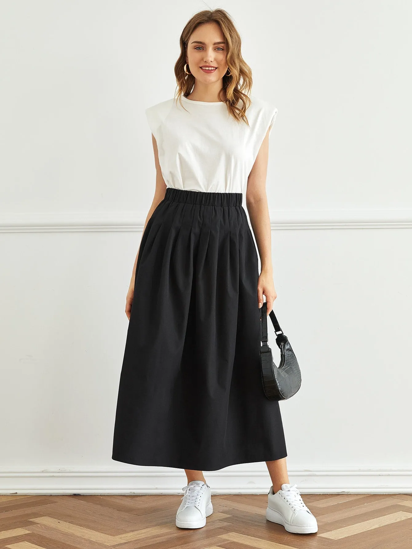 Casual Plain High Waist Long Women Skirt