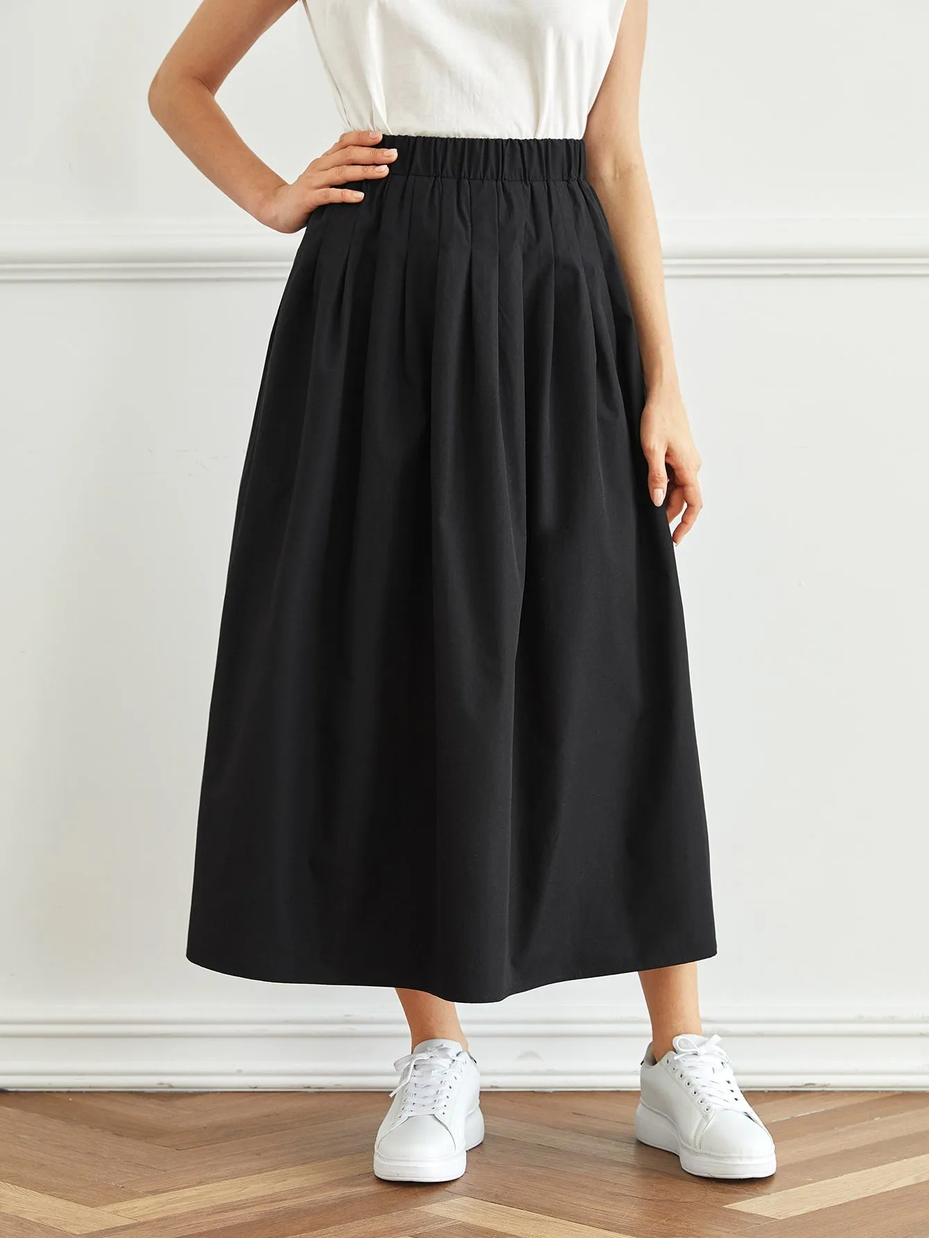 Casual Plain High Waist Long Women Skirt