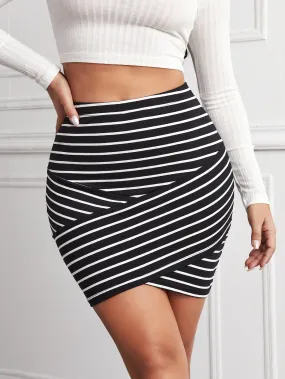 Casual Striped Criss Cross High Waist Short Women Skirt