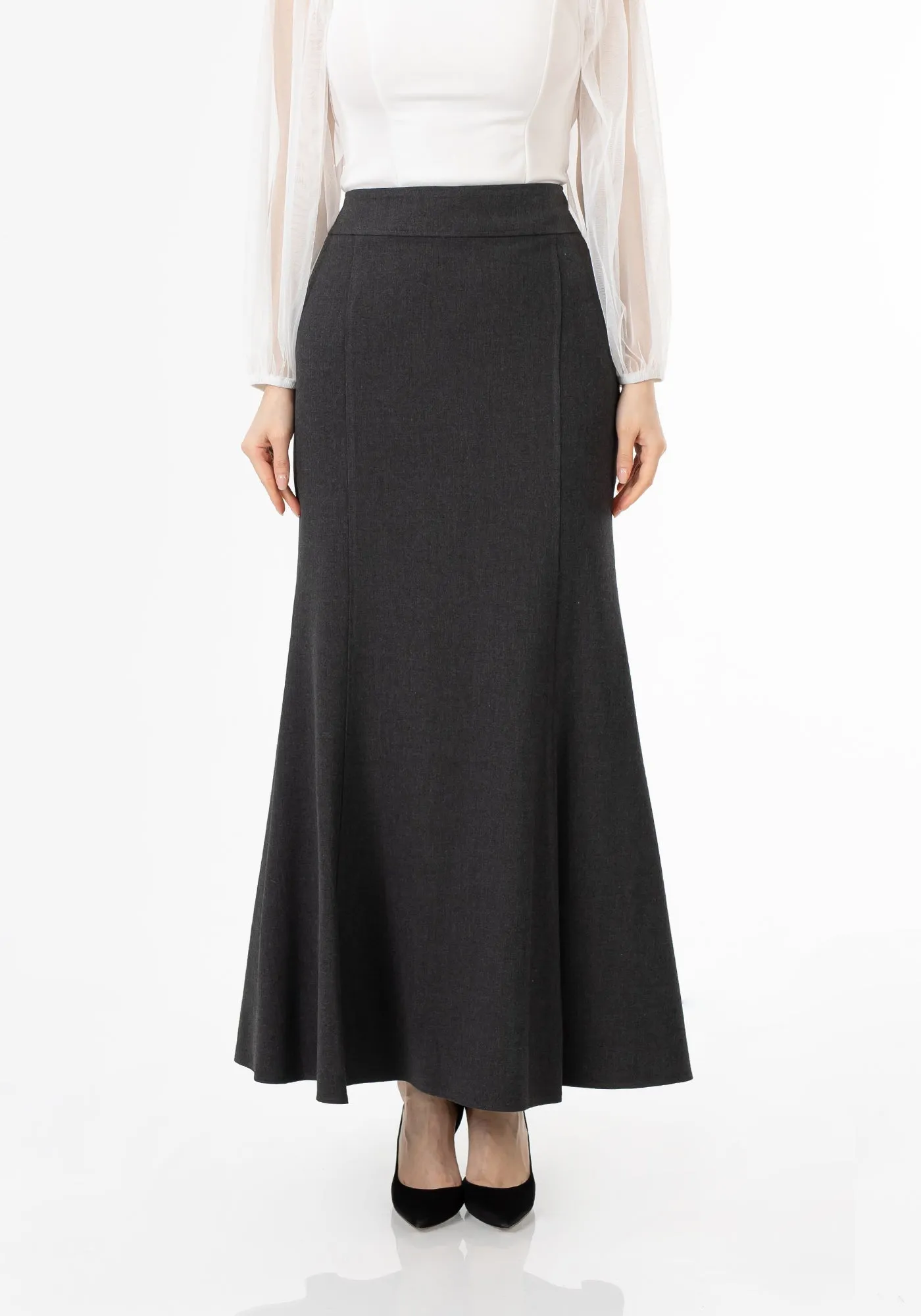 Charcoal Fishtail Maxi Skirt | Regular & Plus Size