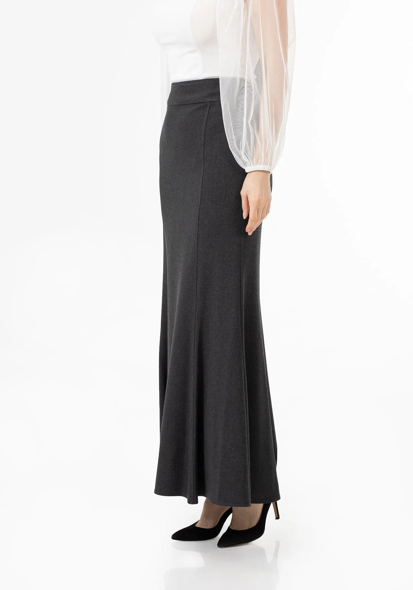 Charcoal Fishtail Maxi Skirt | Regular & Plus Size