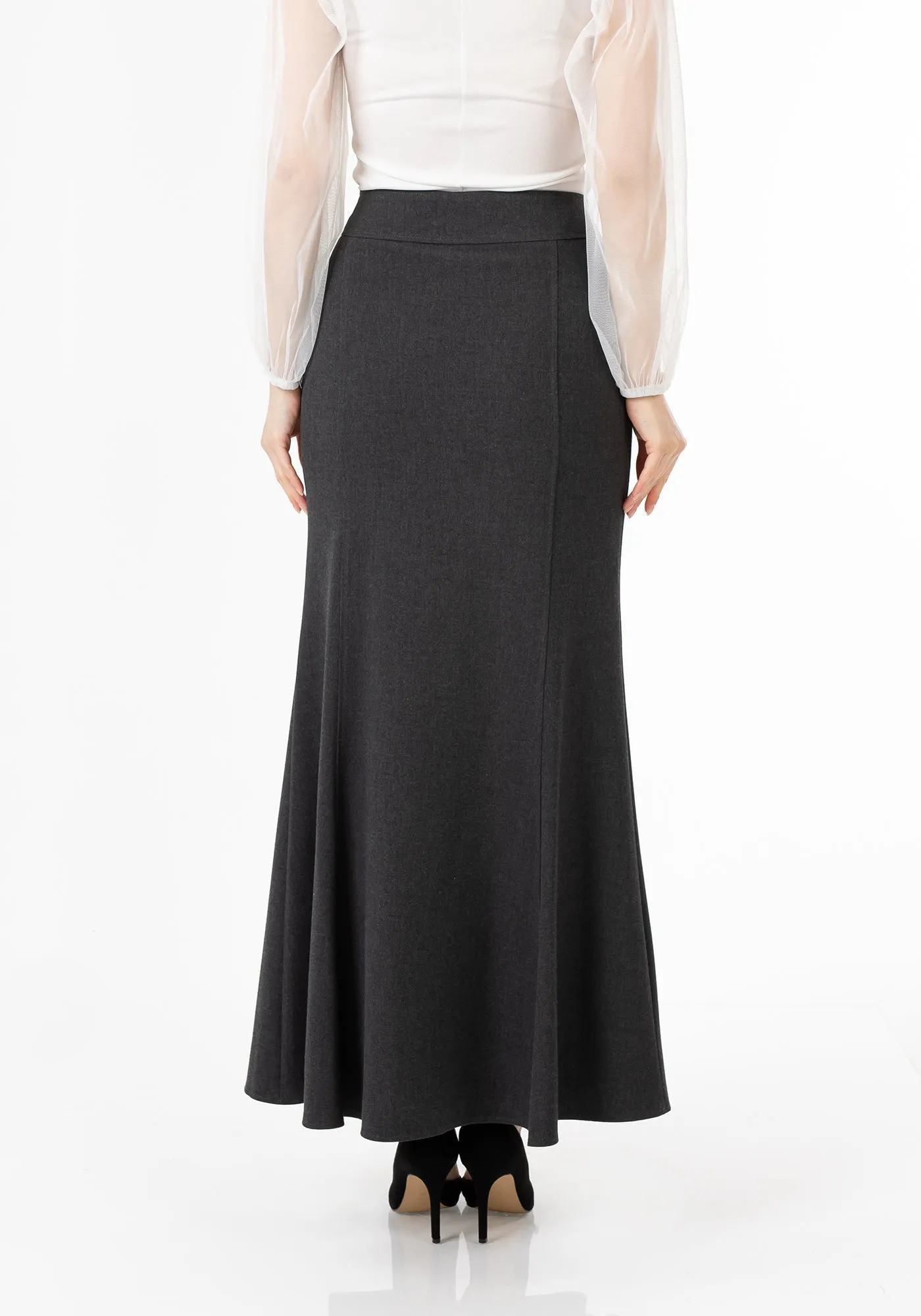 Charcoal Fishtail Maxi Skirt | Regular & Plus Size