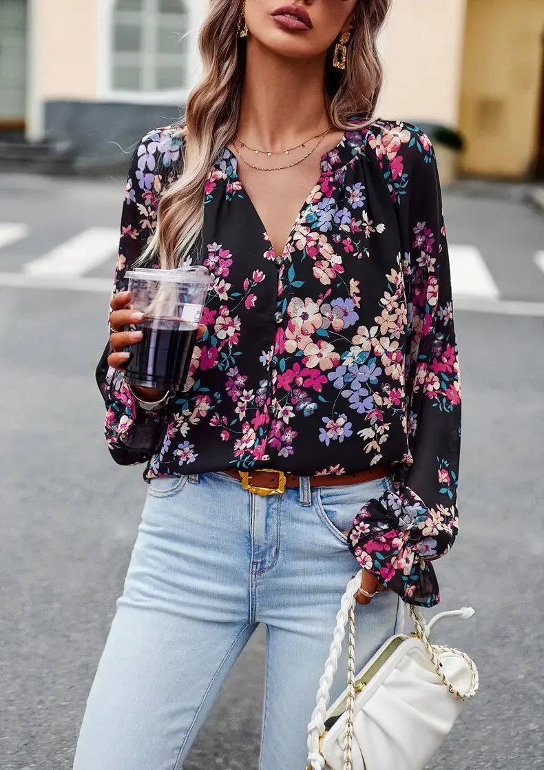 Chic Floral V-Neck Blouse