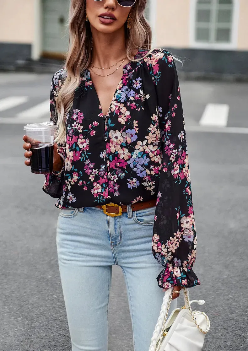 Chic Floral V-Neck Blouse