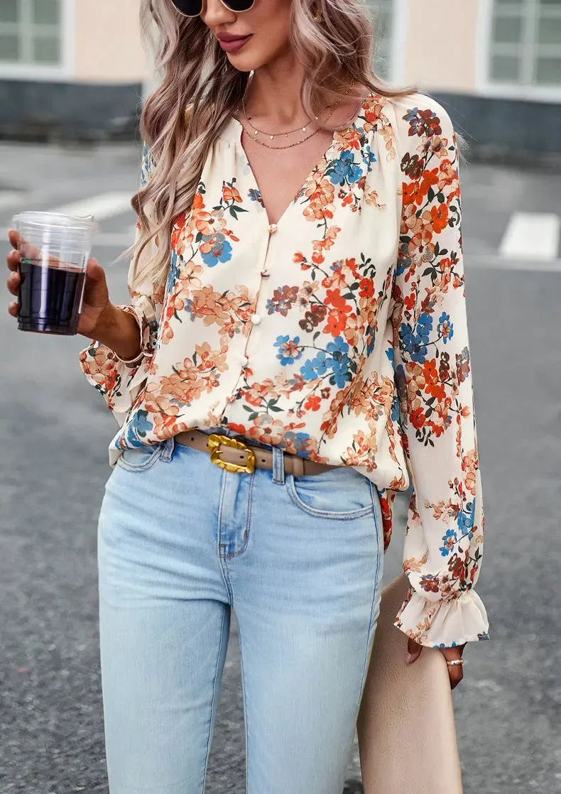 Chic Floral V-Neck Blouse