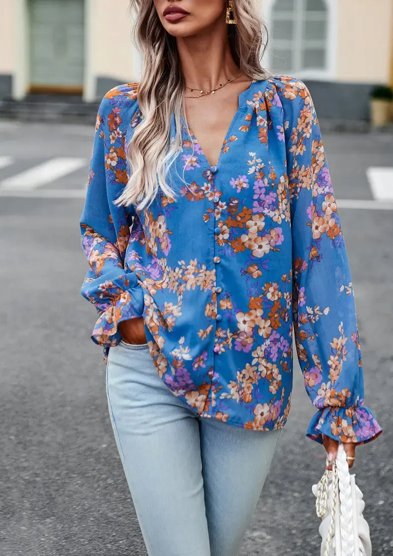 Chic Floral V-Neck Blouse