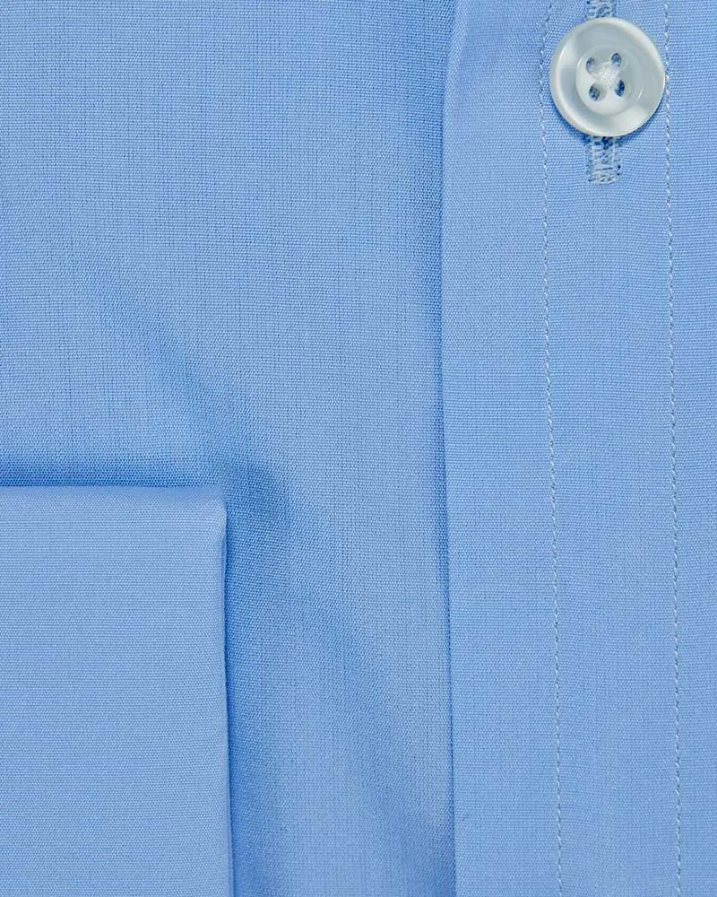 Classic Fit Plain Blue Sea Island Quality Cotton Poplin Shirt with Classic Collar & Double Cuff