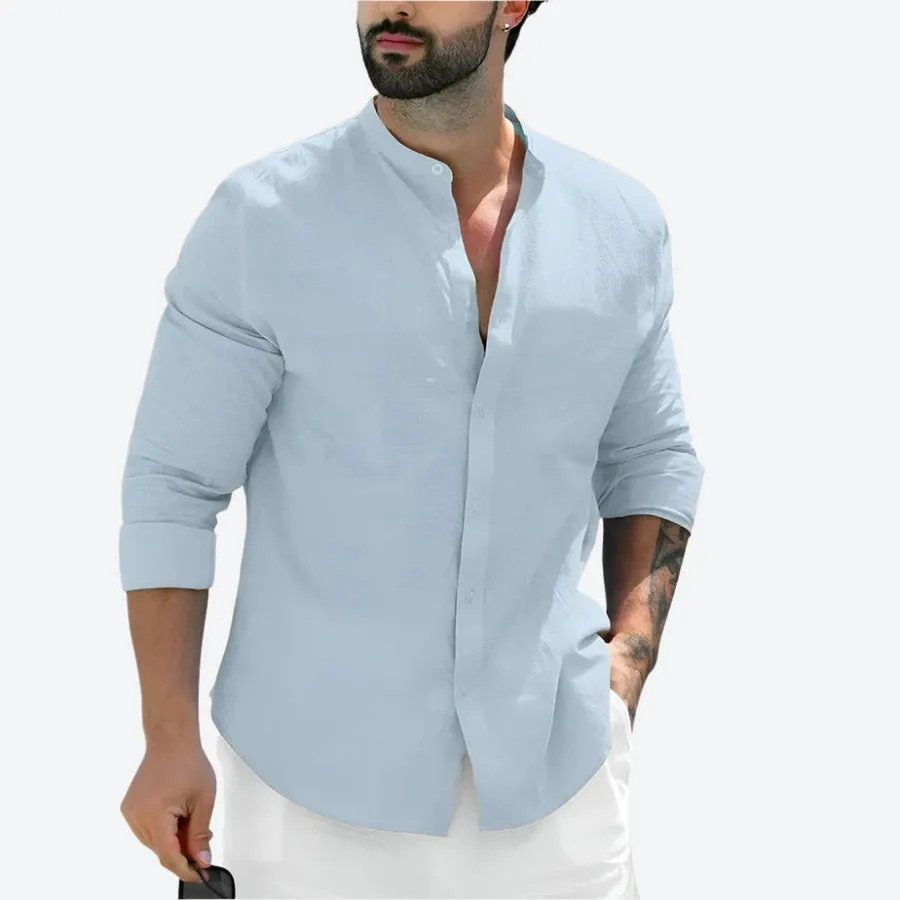 Classic Mandarin Collar Button-Up Shirts