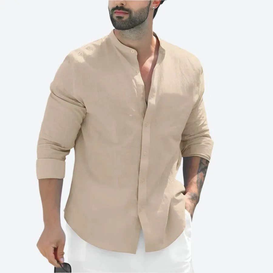 Classic Mandarin Collar Button-Up Shirts