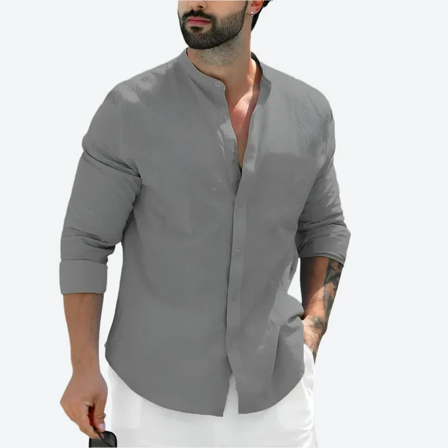 Classic Mandarin Collar Button-Up Shirts