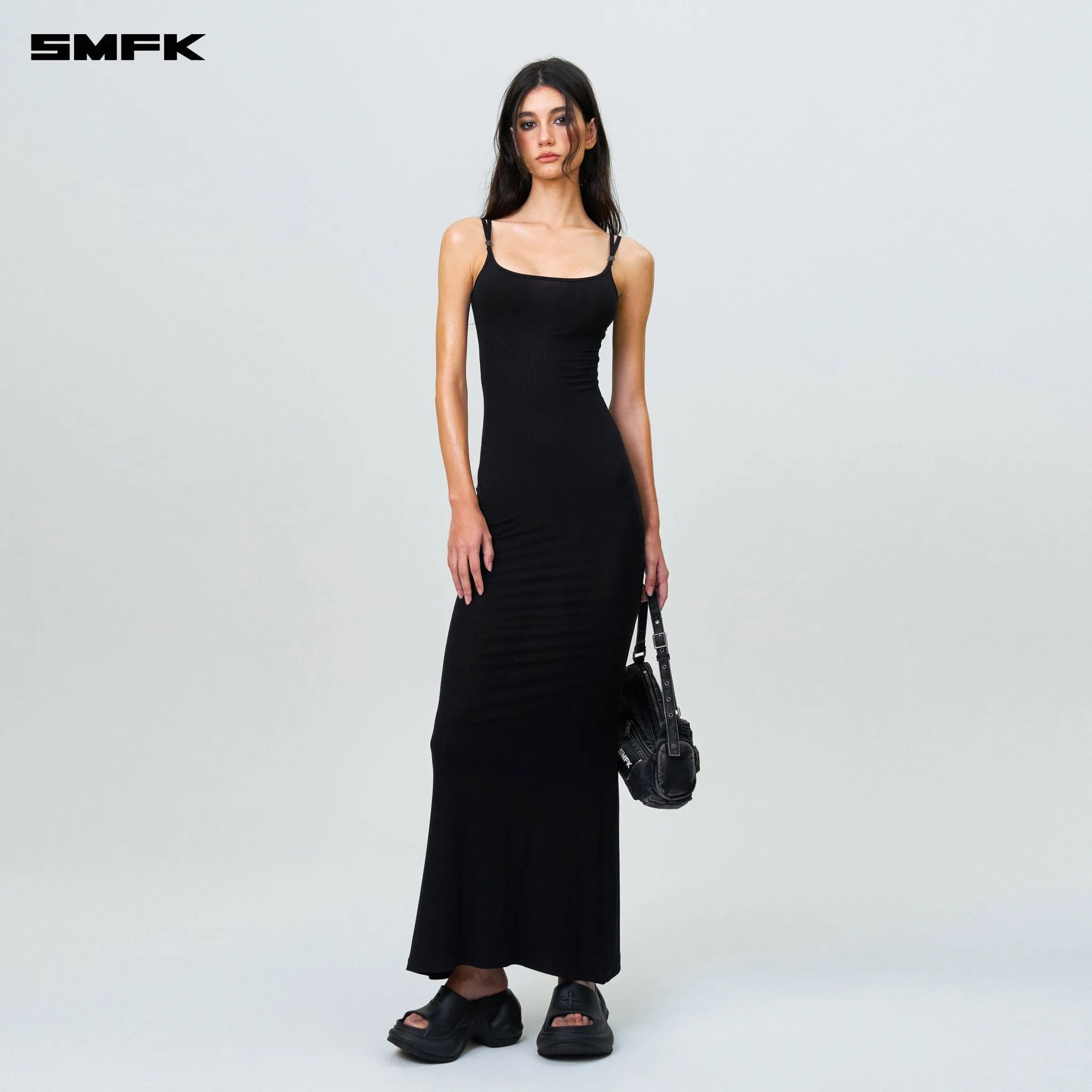 Compass Hug Slim Fit Long Dress Black