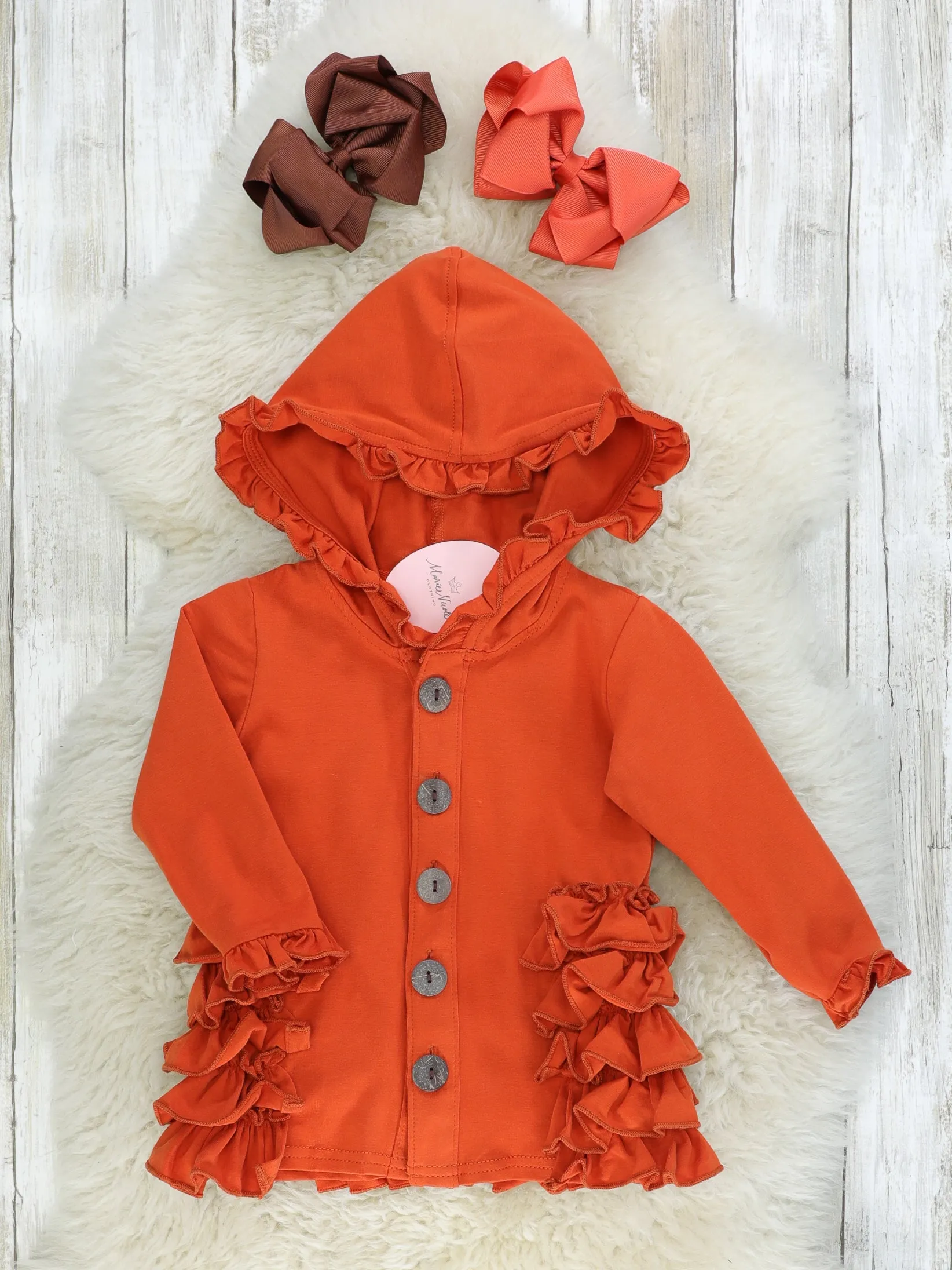 Cotton Ruffle Hooded Cardigan - Multiple Colors