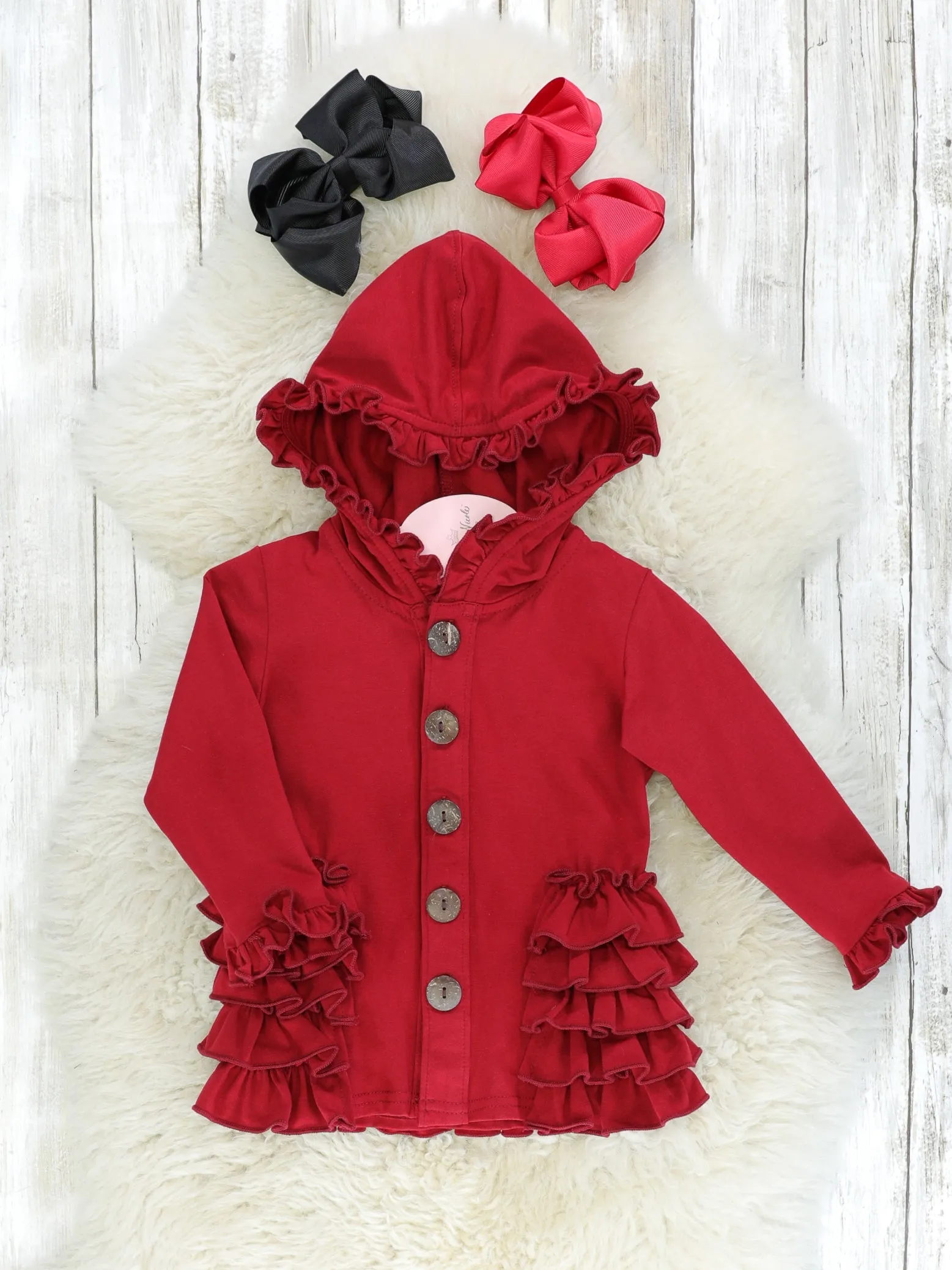 Cotton Ruffle Hooded Cardigan - Multiple Colors