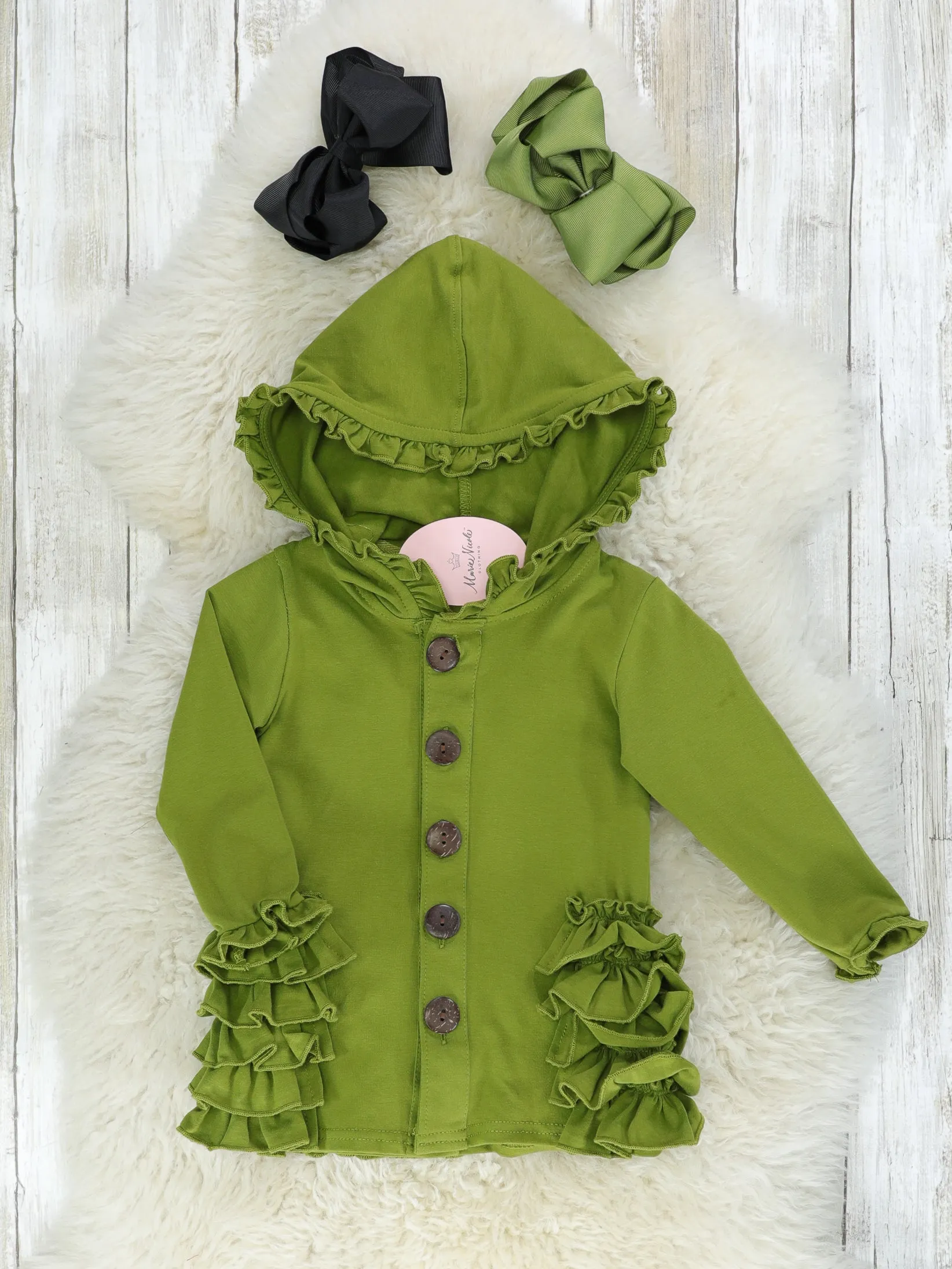 Cotton Ruffle Hooded Cardigan - Multiple Colors