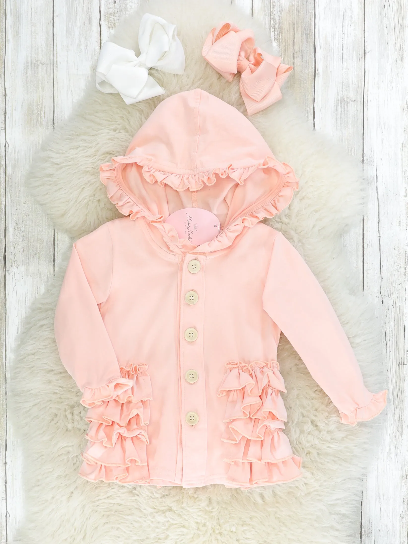 Cotton Ruffle Hooded Cardigan - Multiple Colors