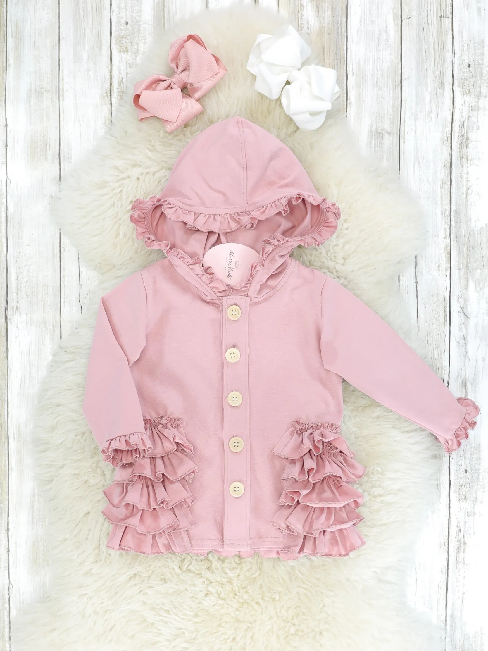 Cotton Ruffle Hooded Cardigan - Multiple Colors