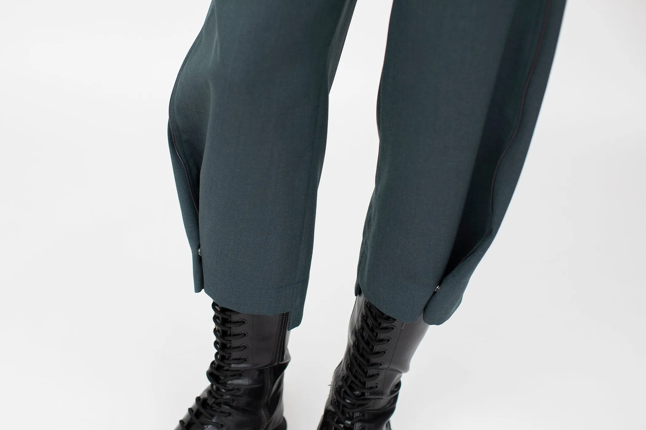 Crop Trousers in peacock green luxury worsted wool from Savile Row, with  piping