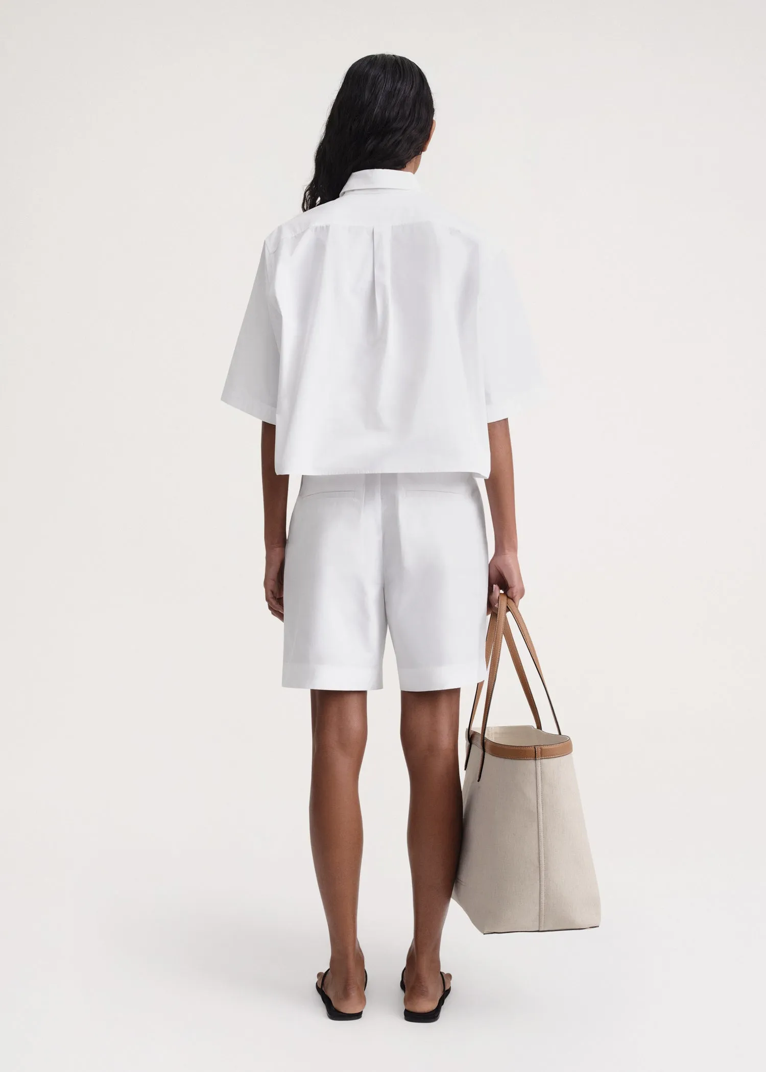 Cropped cotton-poplin shirt white