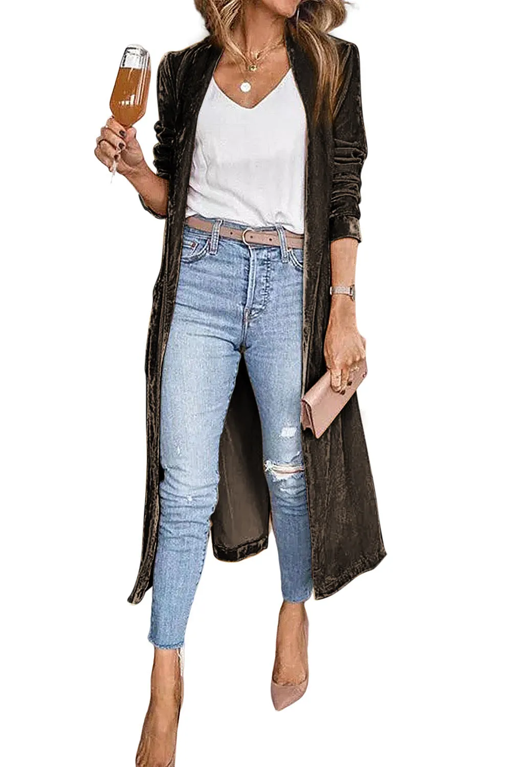 Desert Palm Pocket Open Front Long Cardigan